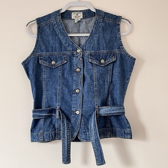 Vtg Calamity Jeans Denim Vest Silver Buttons Belted Western Boho Style Sz M - Picture 1 of 5